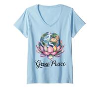 Mujer Tierra Flor Planeta Naturaleza Paz Calma Mente Arte Camiseta Cuello V