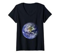 Mujer Tierra Planeta, Plano, Tierra América del Norte Globo Espacio Nubes Camiseta Cuello V