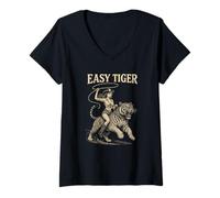 Mujer Tiger FÁCIL - Vaquera cabalgando con Confianza con una Cuerda Camiseta Cuello V