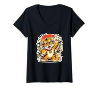 Mujer Tiger Nature Wildlife | Gráfico de Vida Silvestre Cool Big Cats Camiseta Cuello V