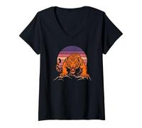 Mujer Tiger Wildlife Print Roaring Camiseta Cuello V