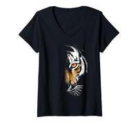 Mujer Tigre Animal Love Wildlife Safari África Depredador Motivo Arte Camiseta Cuello V