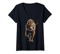 Mujer Tigre Animal Love Wildlife Safari África Depredador Motivo Arte Camiseta Cuello V