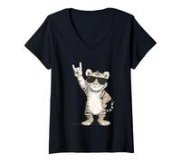 Mujer Tigre balancín con Gafas de Sol Camiseta Cuello V