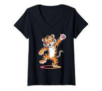 Mujer Tigre Dabbing con Gafas De Sol Bailando Dabbing Animal Camiseta Cuello V