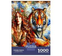 Mujer Tigre Mirada 1000 Piezas Puzzle para Adultos Poder Femenino primitivo Puzzle Clásico, Cartón Reciclado - Hit De Las Familias, Entrena El Cerebro, Oficina 52x38cm/1000pcs