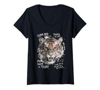 Mujer Tigre Ojos Rojos Mirada Furiosa Estilo Callejero Vibraciones Camiseta Cuello V