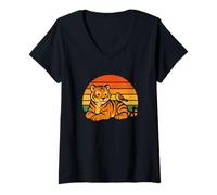 Mujer Tigre Pájaro Animal Amist Camiseta Cuello V