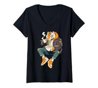 Mujer Tigre Ramen Animal Love Wildlife Safari África Kawaii Camiseta Cuello V