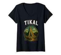 Mujer Tikal Guatemala Chapín Antigua Maya Retro Guate Quetzal 502 Camiseta Cuello V