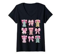 Mujer Tiki Luau Hawaii Hawaii Máscara Tiki Chica Coqueta Lazo Rosa Camiseta Cuello V