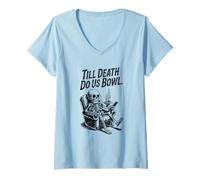 Mujer Till Death Do Us Bowl Skeleton Bowler Juego de Palabras Camiseta Cuello V