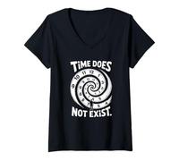 Mujer Time Does Not Exist Ceguera del Tiempo Tarde Camiseta Cuello V