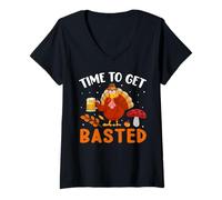 Mujer Time To Get Basted Turkey Thanksgiving Thankful Camiseta Cuello V