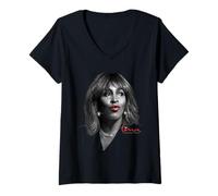 Mujer Tina Turner Airbrush Red Lips and Sparkle Camiseta Cuello V