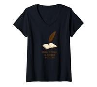 Mujer Tinta, Ideas y Lugares tranquilos: Libro de Pluma de Pluma Camiseta Cuello V