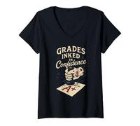 Mujer Tinta Tatuada para Profesor entintado educador Aula rebelde Camiseta Cuello V