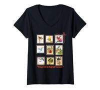 Mujer Tiny Bird Big Dreams - Sello de pájaro Vintage Camiseta Cuello V