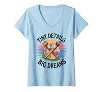Mujer Tiny Details Paleta de Pintor Big Dreams Art Teacher Camiseta Cuello V