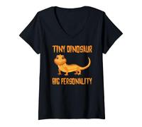 Mujer Tiny Dinosaur Big Personality Cute Bearded Dragon Camiseta Cuello V