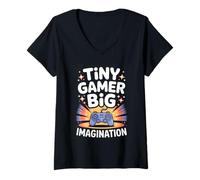 Mujer Tiny Gamer Big Dreamer Pixel Style Camiseta Cuello V