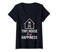 Mujer Tiny House Big Happiness Minimal Living Off Grid Design Camiseta Cuello V