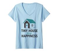 Mujer Tiny House Big Happiness Minimal Living Off Grid Design Camiseta Cuello V
