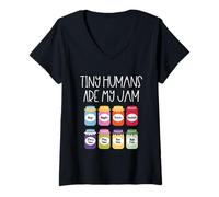 Mujer Tiny Humans Are My Jam Maestra de guardería Preescolar Camiseta Cuello V