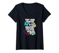 Mujer Tiny Vein Hunter Bravery Sticker Dealer Pediatric Nurse Camiseta Cuello V