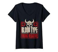 Mujer Tipo de Sangre Viking Negativo Nórdico Divertido Camiseta Cuello V