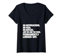 Mujer Tipografía de desintoxicación Digital con Cierre de sesión Permanente Camiseta Cuello V