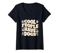 Mujer Tipografía divertida con estampado de patas de Cool People Have Dogs Camiseta Cuello V