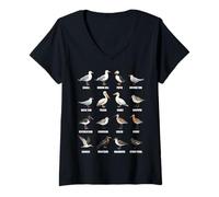 Mujer Tipos de Aves Playeras y Aves Marinas - Tabla de Especies de Aves costeras Camiseta Cuello V