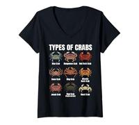 Mujer Tipos de cangrejos - Tabla de Especies de cangrejos Marinos Camiseta Cuello V
