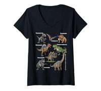 Mujer Tipos De Dinosaurios Gráficos Dino Identificación Dinosaurio Niño Camiseta Cuello V