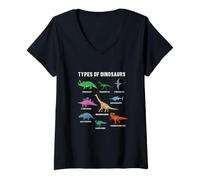 Mujer Tipos de dinosaurios Gráficos Identificación de dinosaurios Camiseta Cuello V