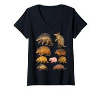 Mujer Tipos de Ecología de Especies Educativas de Vida Silvestre de Armadillo Camiseta Cuello V