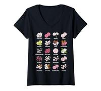 Mujer Tipos de Flor de Cerezo Tabla botánica de Sakura Camiseta Cuello V