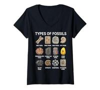 Mujer Tipos de fósiles Gráfico Paleontología Ciencia Amantes de los fósiles Camiseta Cuello V