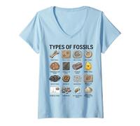 Mujer Tipos de fósiles Gráfico Paleontología Ciencia Amantes de los fósiles Camiseta Cuello V
