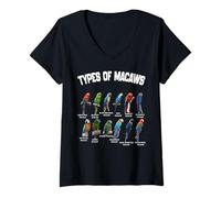 Mujer Tipos de Guacamayos Razas Divertidas Guacamayo Familia de Loro Vintage Camiseta Cuello V