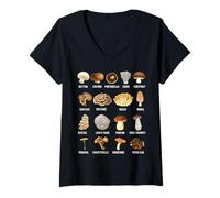 Mujer Tipos de Hongos comestibles Tabla de Hongos para niños y niñas Camiseta Cuello V