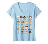 Mujer Tipos de Hongos comestibles Tabla de Hongos para niños y niñas Camiseta Cuello V