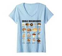 Mujer Tipos de Hongos comestibles Tabla de Hongos para niños y niñas Camiseta Cuello V