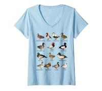 Mujer Tipos de Patos Salvajes Tabla de identificación de Especies Camiseta Cuello V