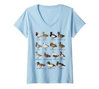 Mujer Tipos de Patos Salvajes Tabla de identificación de Especies Camiseta Cuello V