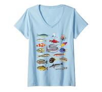 Mujer Tipos de peces de agua salada Especies oceánicas Biología Amantes de la pesca Camiseta Cuello V