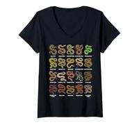 Mujer Tipos de pitones - Carta de Especies de Serpientes pitón Herpetología Camiseta Cuello V