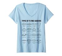 Mujer Tipos de platillos voladores OVNI Alien Space Science Lovers Camiseta Cuello V