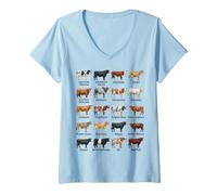 Mujer Tipos de Razas de Ganado Colección Amantes de Las Vacas Agricultores Camiseta Cuello V